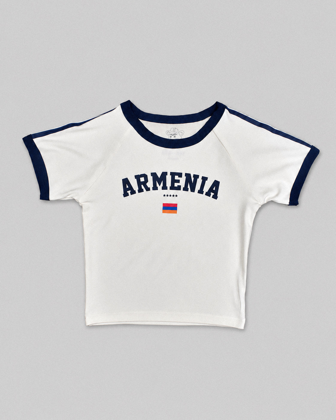 Armenia Varsity Cropped Baby Tee - White