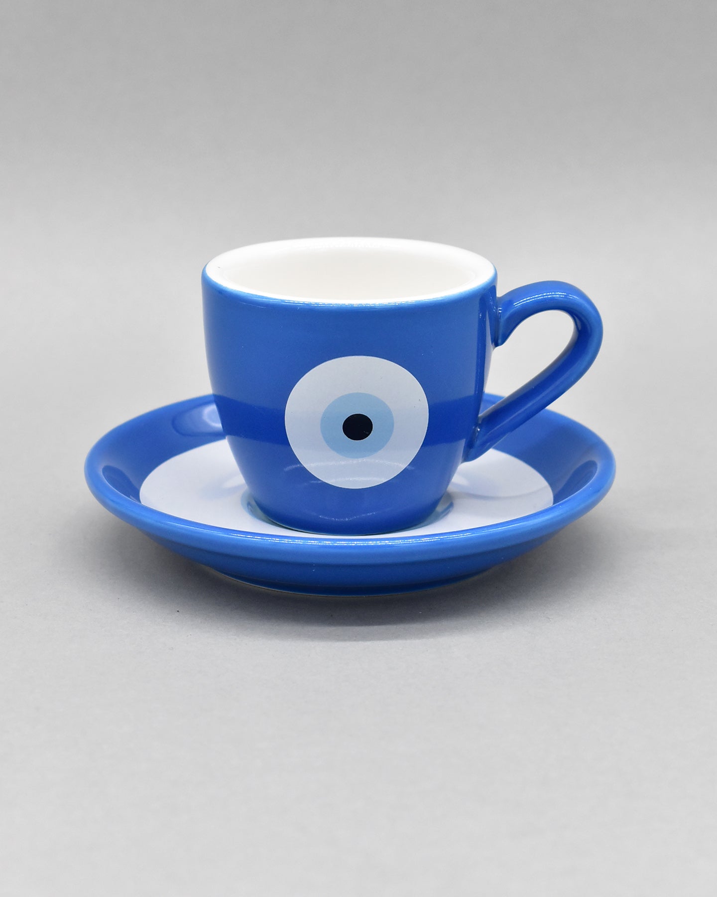 Handmade Ceramic Espresso Cup With Gold Crescent & Blue Evil Eye