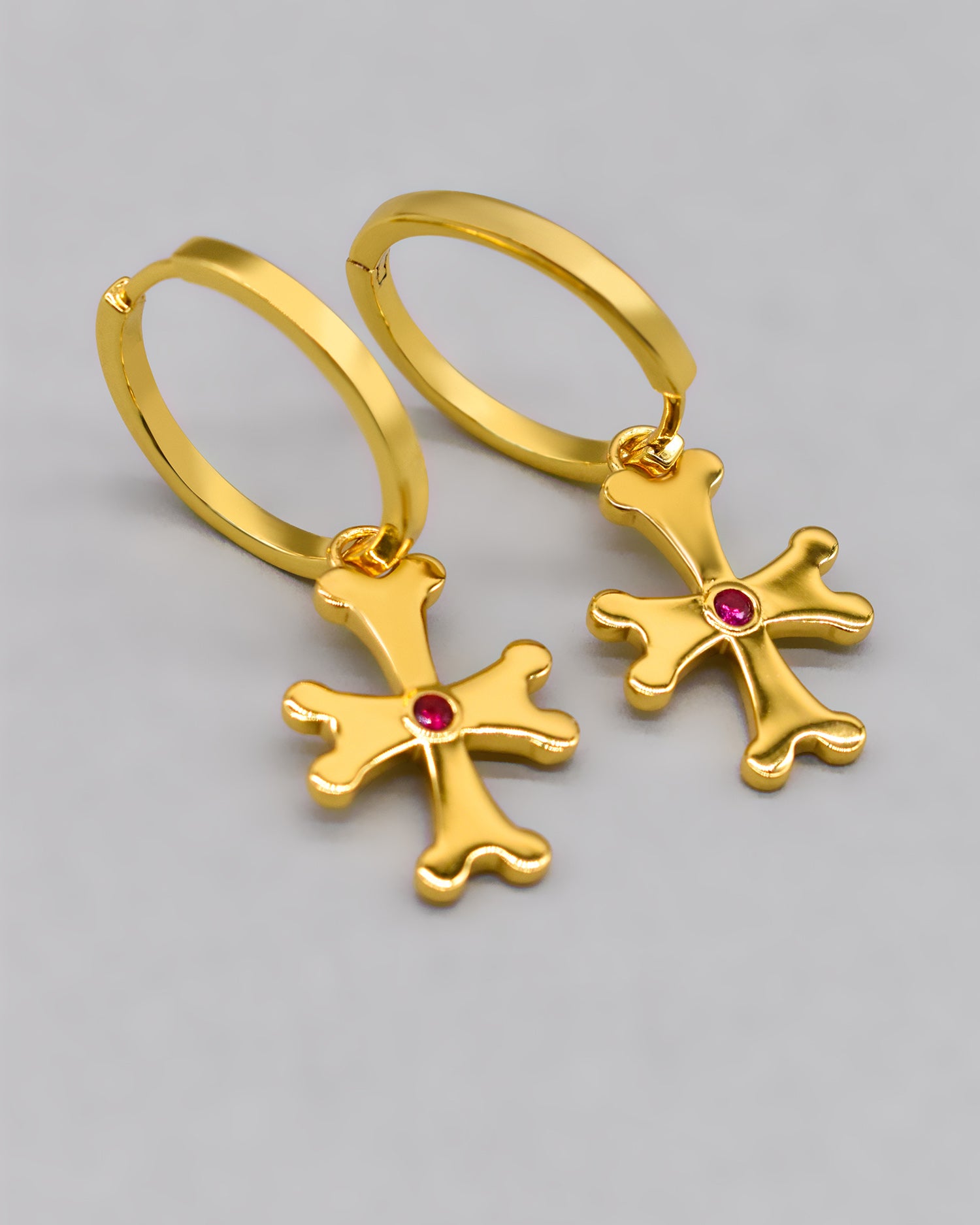 Armenian Cross Ruby Hoop Earring Set
