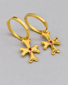Armenian Cross Ruby Hoop Earring Set